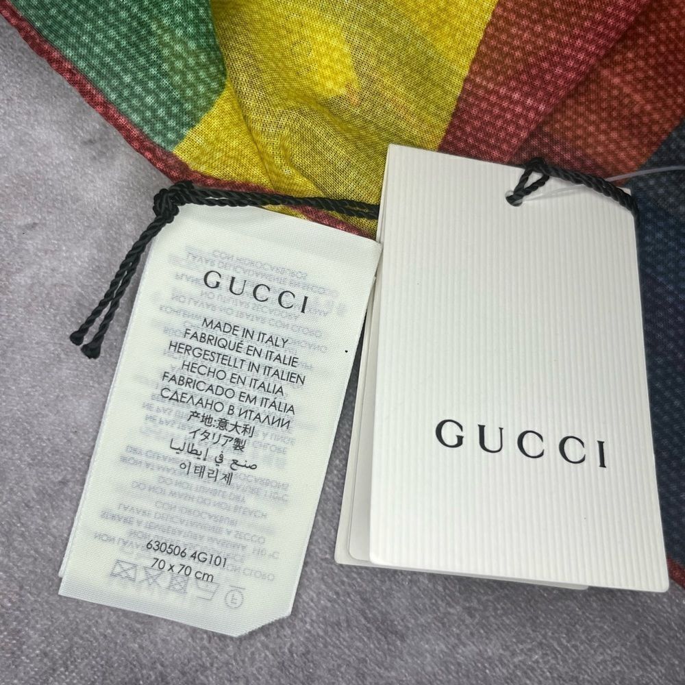GUCCI New Multicolor Cotton Baiadera Square Scarf Stripe - Picture 6 of 8
